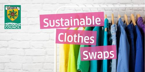 Sustainable clothes swaps. Colourful rail of clothing